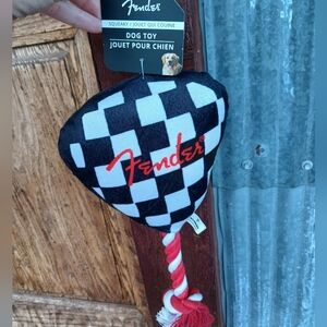 Fender PET Toy Pick Black White Squeaky Checkered Dog Toy Rock Guitar Music